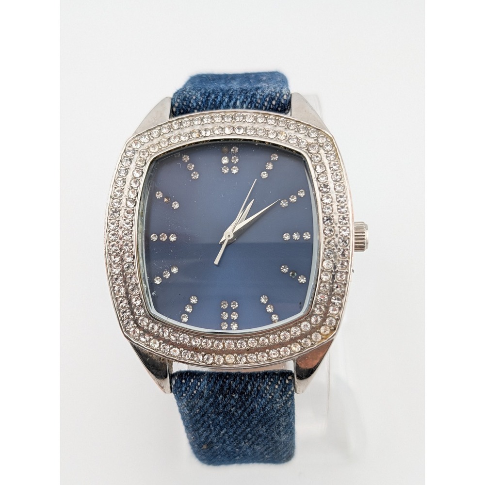 Adrienne Women's Watch 40mm Case Crystal Bezel Denim Band- New Battery
